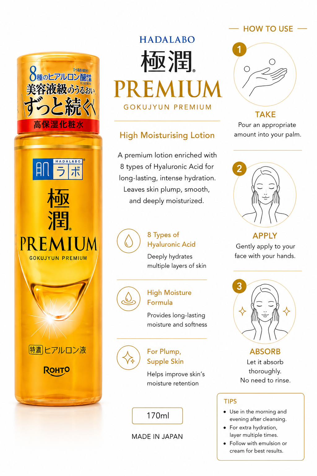 Rohto Gokujyun Premium Hyaluronic Acid Toner - 170ml