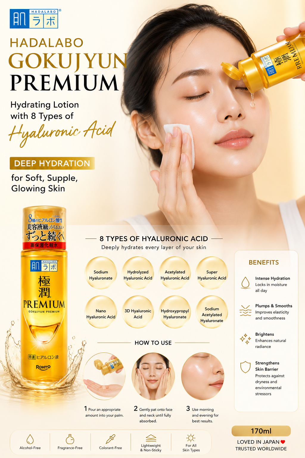 Rohto Gokujyun Premium Hyaluronic Acid Toner - 170ml