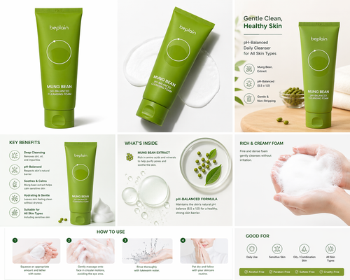 Beplain Mung Bean PH Balanced Cleansing Foam - 180ml