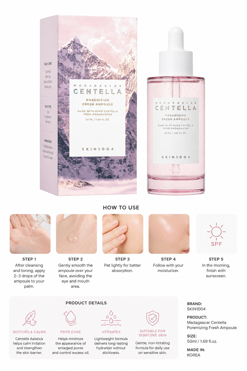 Skin 1004, Madagascar Centella Poremizing Fresh Ampoule - 50ml