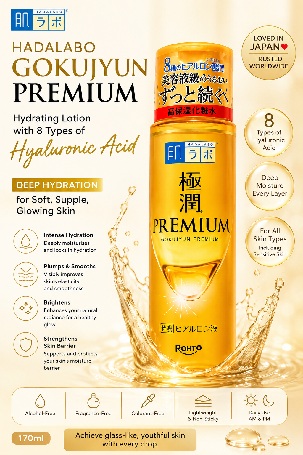 Rohto Gokujyun Premium Hyaluronic Acid Toner - 170ml