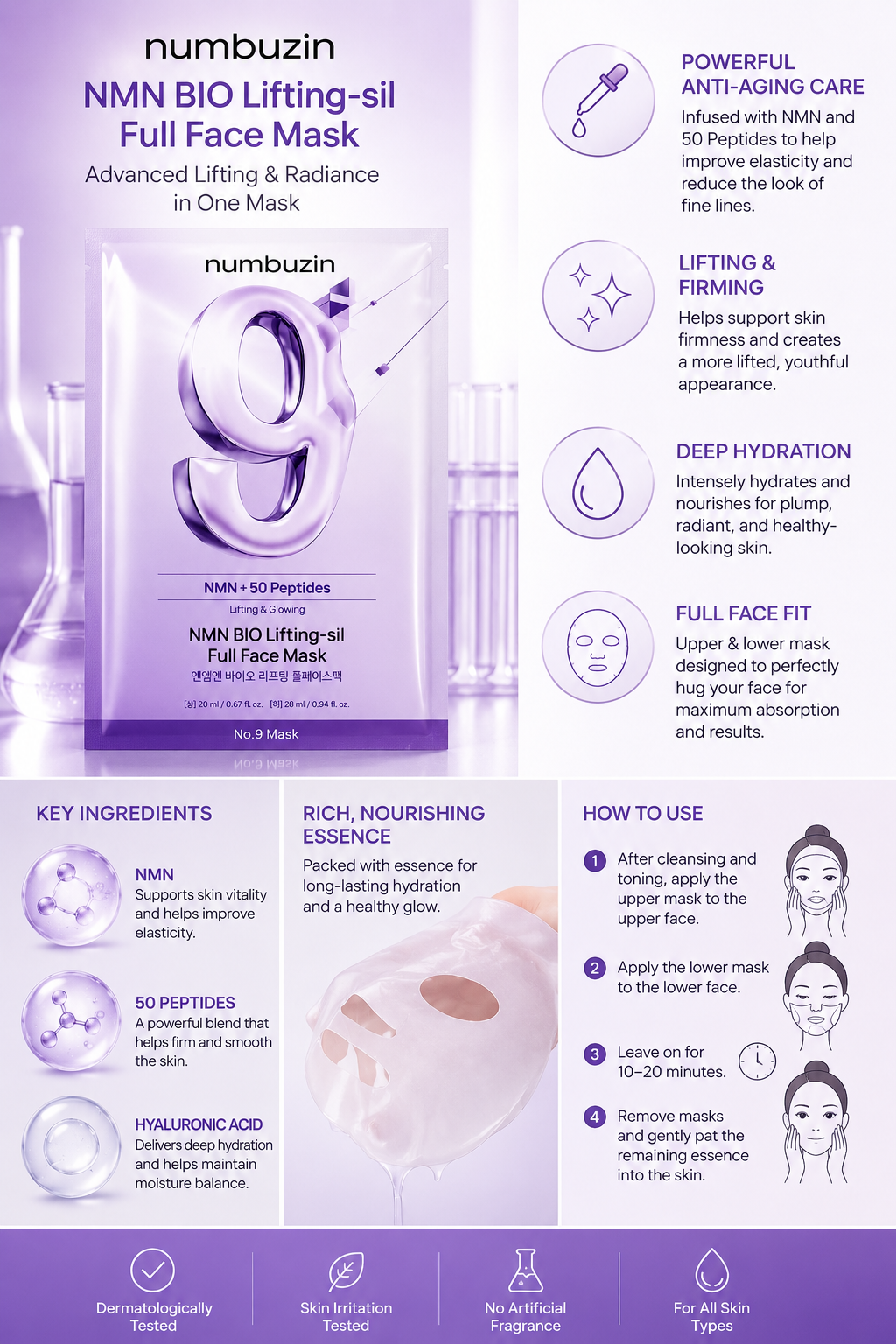 Numbuzin No. 9 NMN Bio Lifting-Sil Face Mask